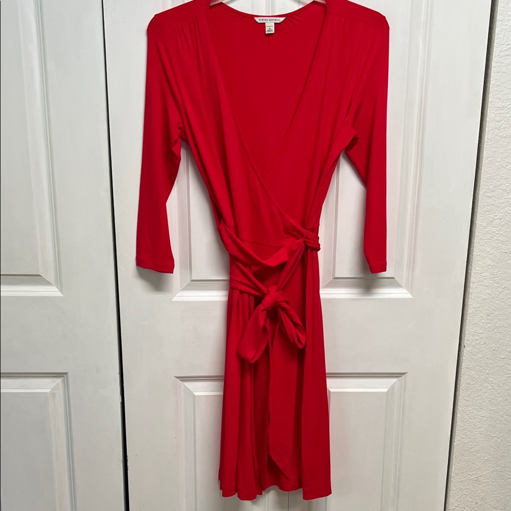 Banana Republic Stretch Red Wrap Midi Dress Size S